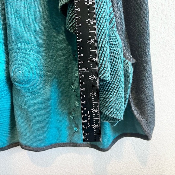 Nic+Zoe Long Ruffle Sweater Vest Small Gray Teal Turquoise Boho Artsy Layered - Picture 7 of 9